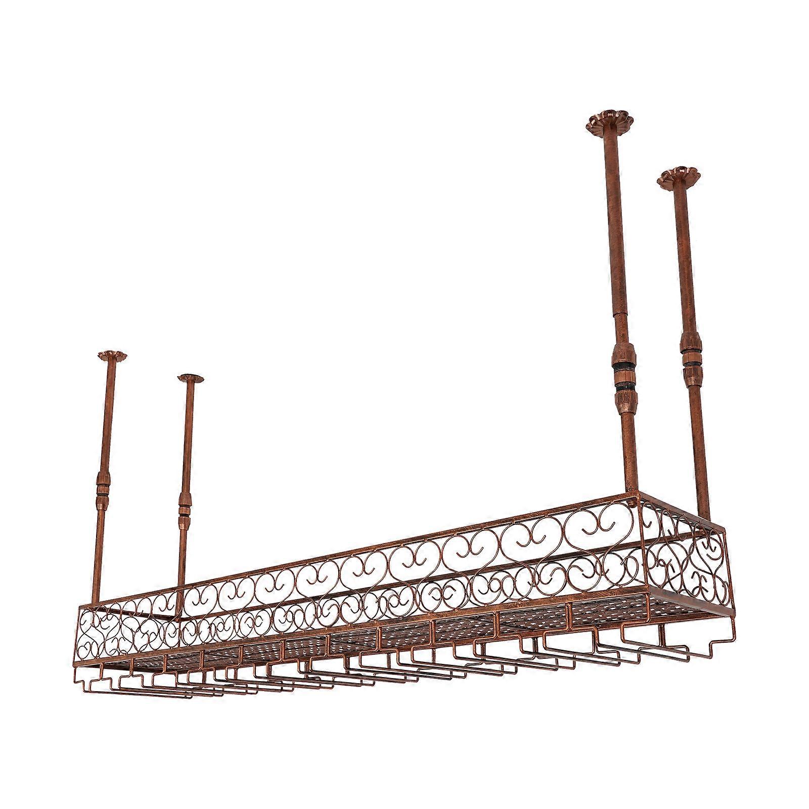 120cm Wine Rack Adjustable Ceiling Mounted Wine Organizer with Glass Holders