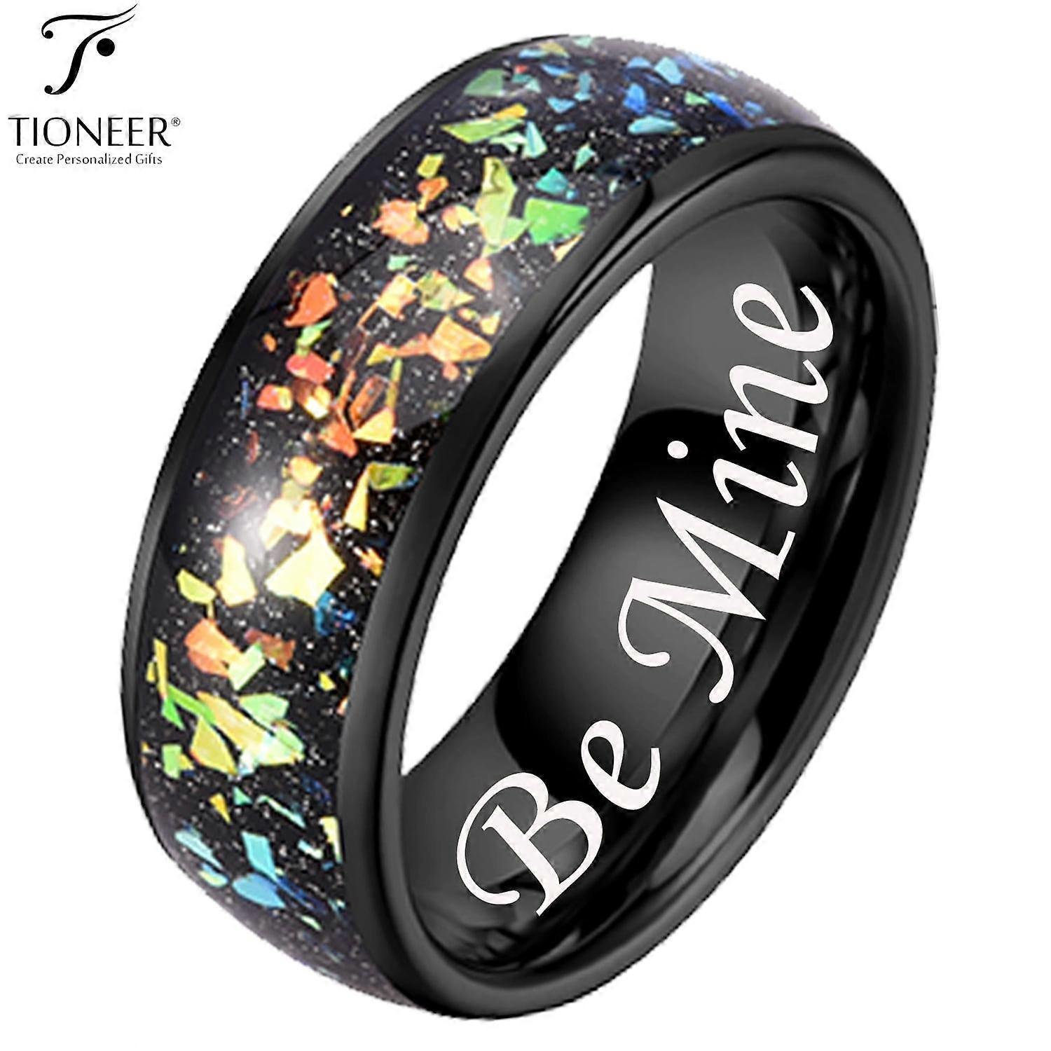Black IP Tungsten Ring 8mm Galaxy Series w/ Opal Inlay in Different Styles Wedding Band for Men Women w/ FREE Engraving Options