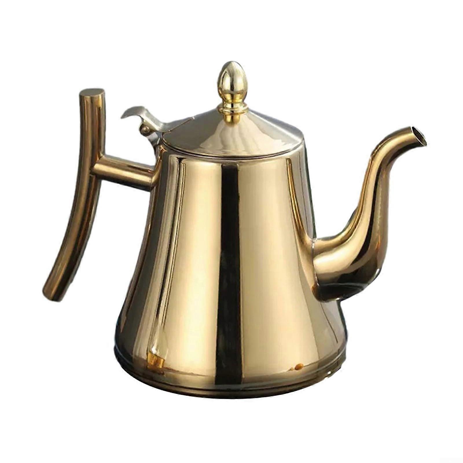 Stainless Steel Teapot Kettle With BuiltIn Infuser Thickened Handle 1.5L Gold Induction Compatible Open Flame Rustproof