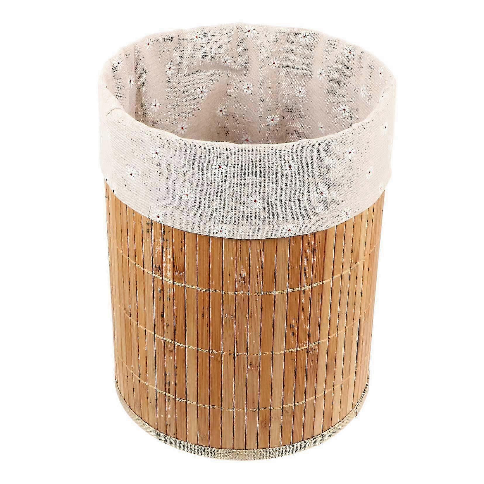 Bamboo Round Collapsible Woven Trash Can Garbage Cans Rubbish Container