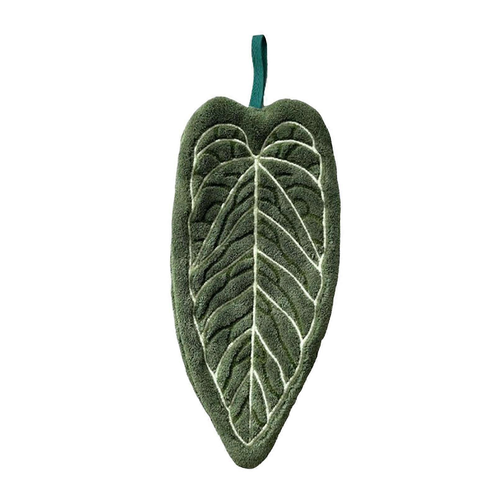Jikaixiang Leaf Shape Hand Towel Double-Sided Hanging Towel Lint-free Absorbent Leaf Towel with Hanging Loop for Kitchen Bathroom Use