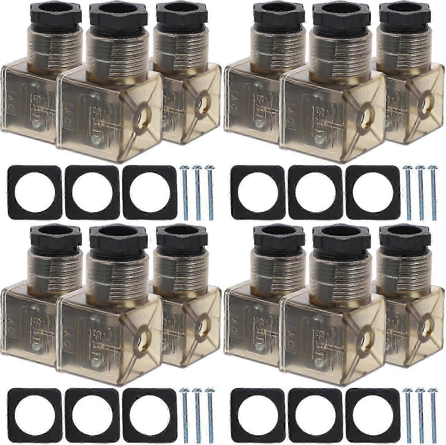 12 Pcs Din 43650 Type a 3 Prong Solenoid Valve Connectors with Indicator Light Edition 1030