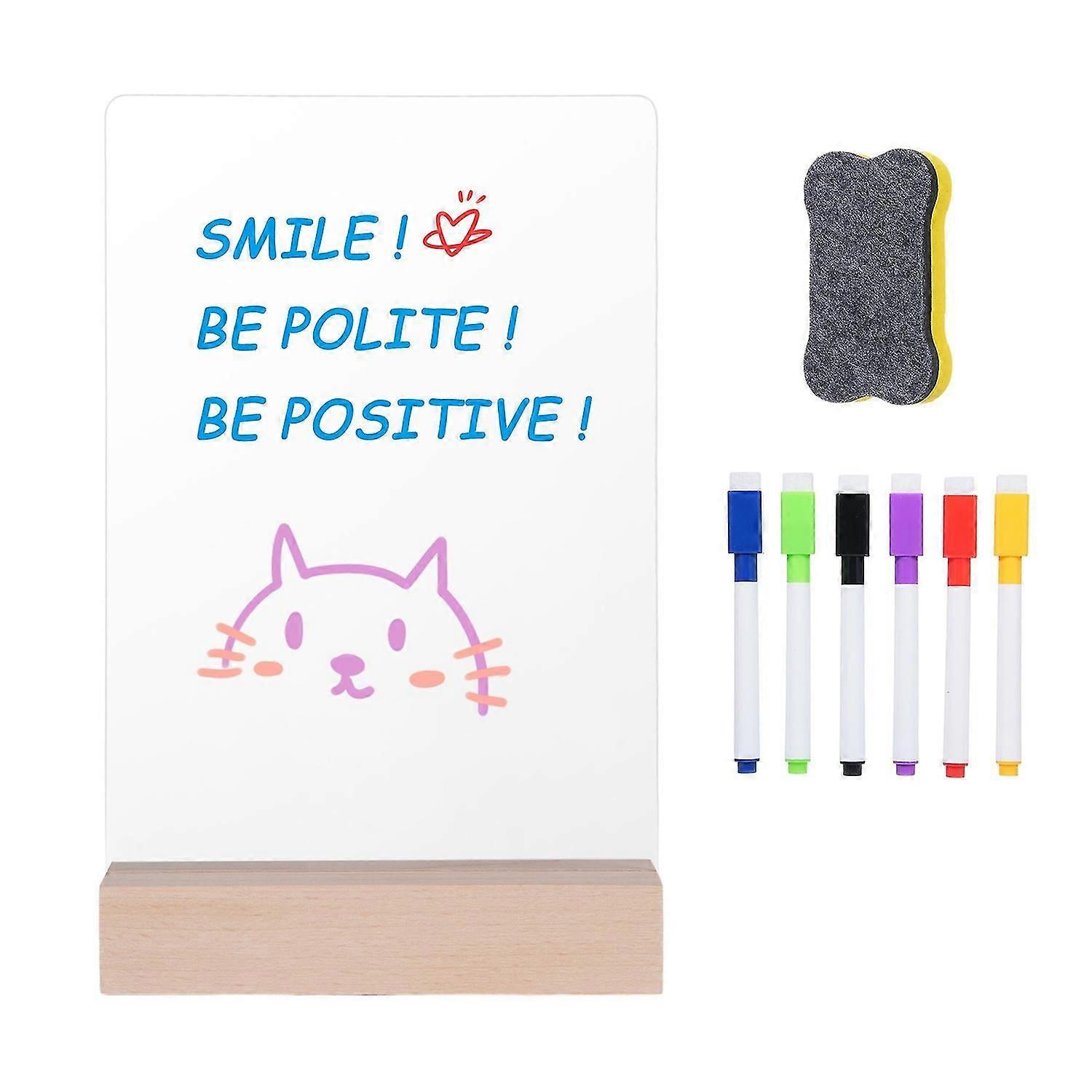 LED Note Board with Wooden Base Transparent Acrylic Plate Writing Message Letter Memo with Light Inc