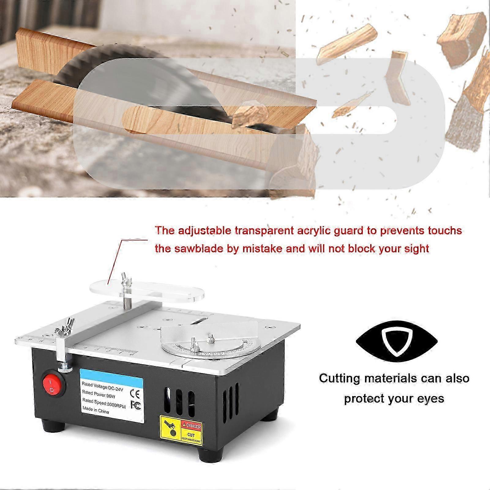 Mini Table Saw 96W Adjustable 7 Speed Electric Desktop Saw Cutter, Precision Woodworking Tool for DIY Crafts and Model Making