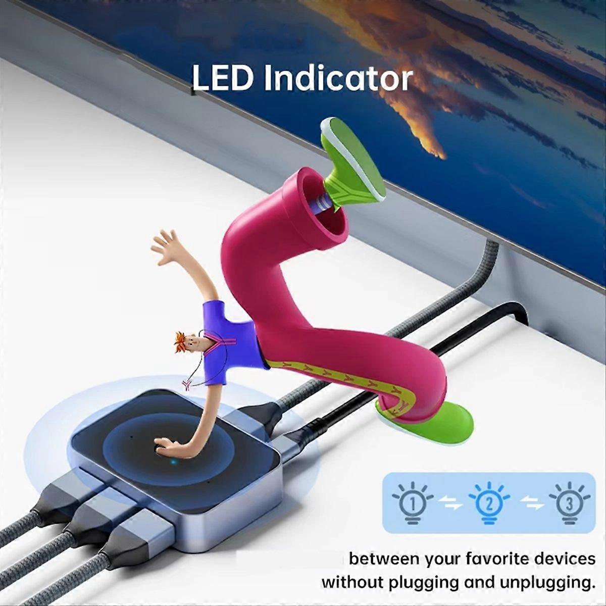 8K60Hz/4K120Hz -Compatible Splitter Switcher 3in1 Out Switch Box Hub for ////TV