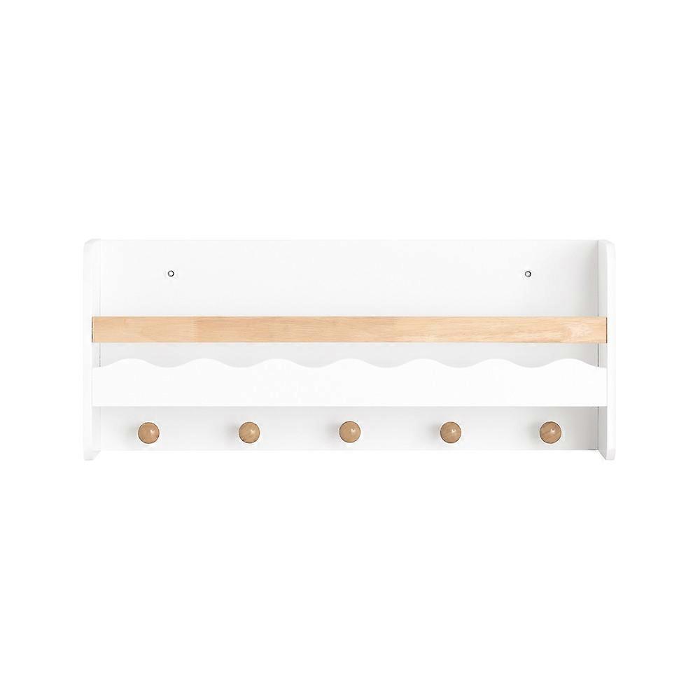 Wall Mounted Storage Shelf Book Shelf Kids Wall Coat Rack with Shelf and 5 Hooks for Storage Books, Toys, Clothes,SoBuy KMB78-W