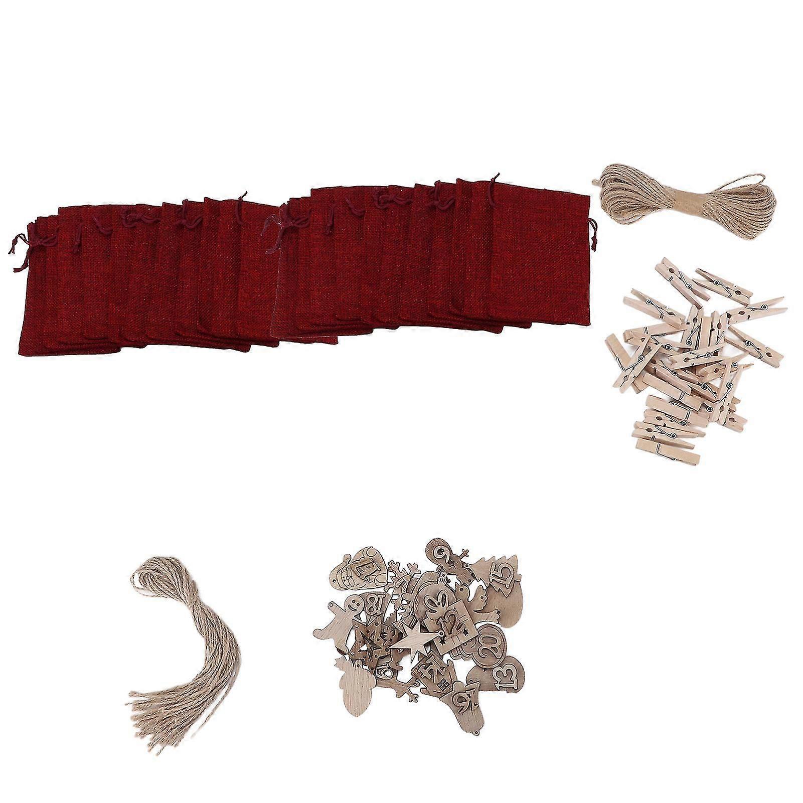 24PCS Christmas Bag Christmas Advent Calendar Countdown Pouch Drawstring Bag Sack Hanging Gift with Clips