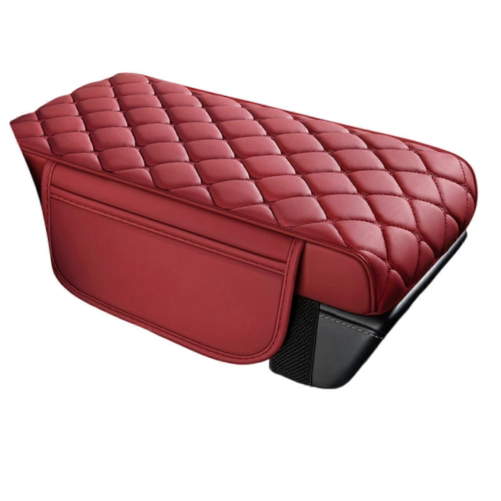 Ergonomic Waterproof Leather Car Armrest Cushion Pad With Elastic Band Easy Installation And Spacious Organizer Pockets  Claret