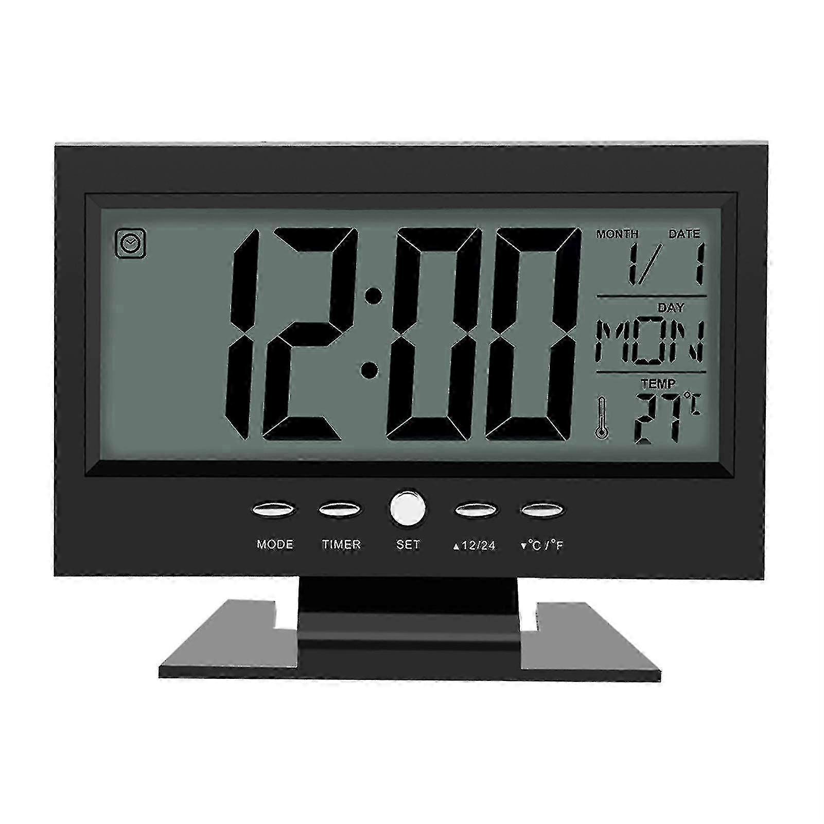 LCD Alarm Clock with Digital Sound Sensor, Calendar and Temperature Display for Desktop Use