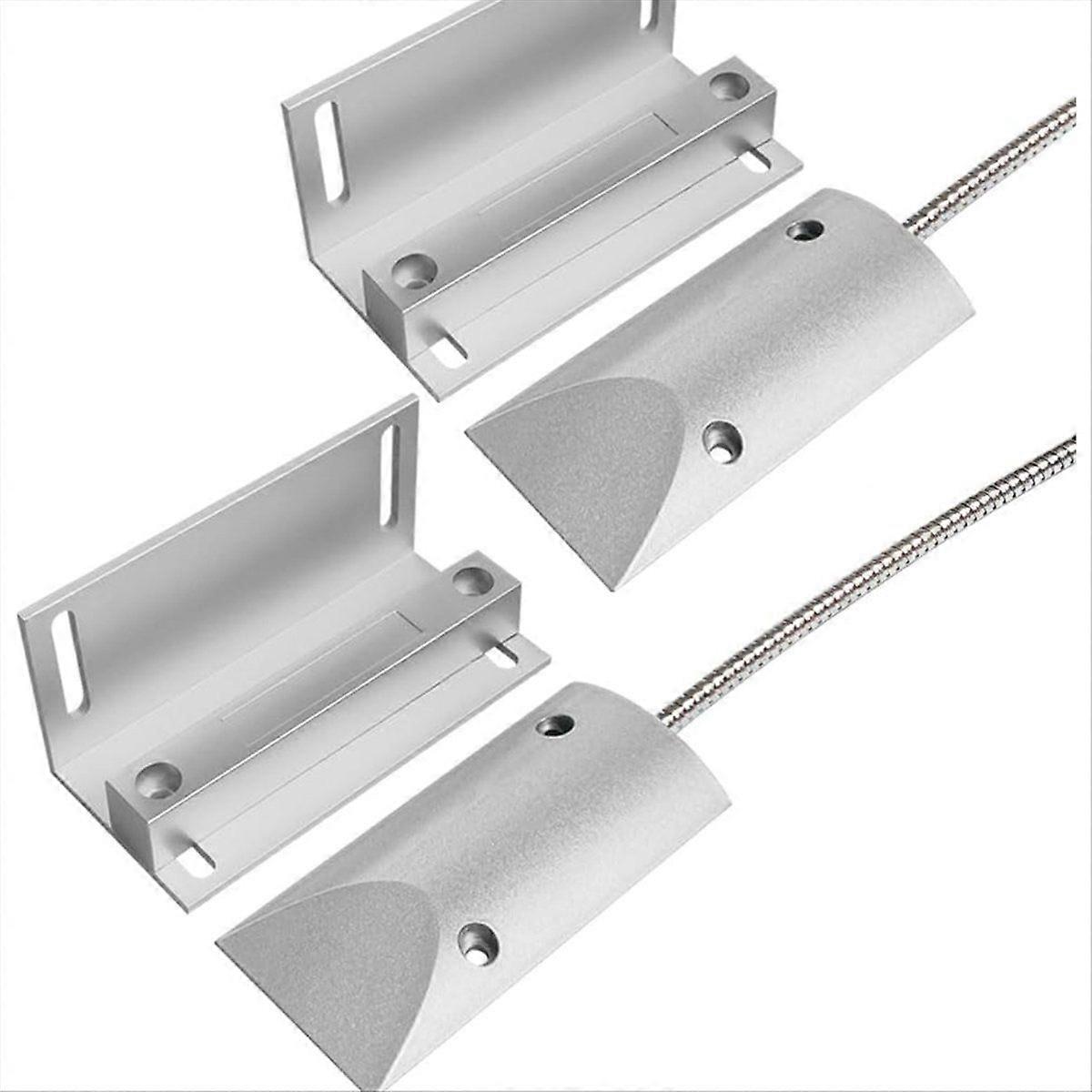2Sets Overhead Garage Door Contacts Wired Magnetic Switch Alarm Sensor with Armored Wire Leads and