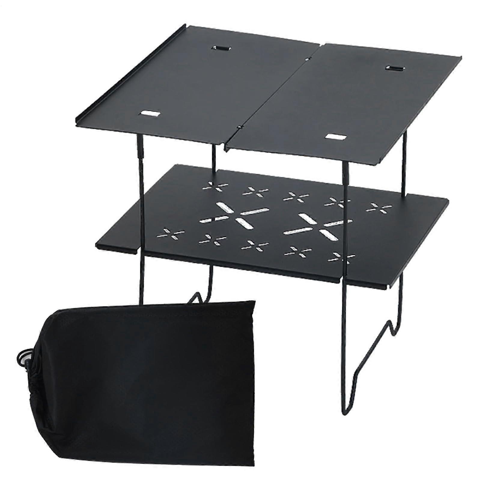 Folding Camping Table Two Tier Double Layer Dining Desk Camping Side Table For Outdoor Barbecue Beach Picnic Festival Party