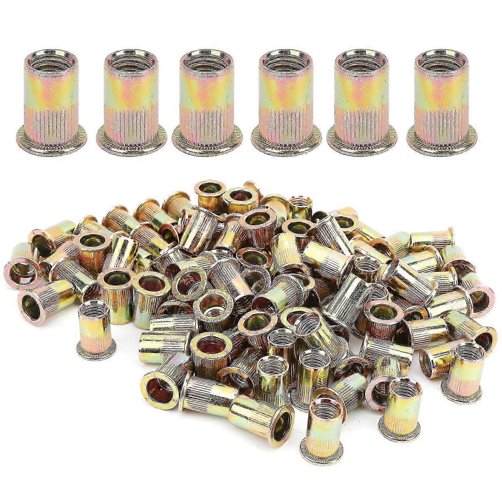 100pcs Rivet Nut Flat Head Vertical Riveting Nut Carbon Steel Threaded Rivet NutM10