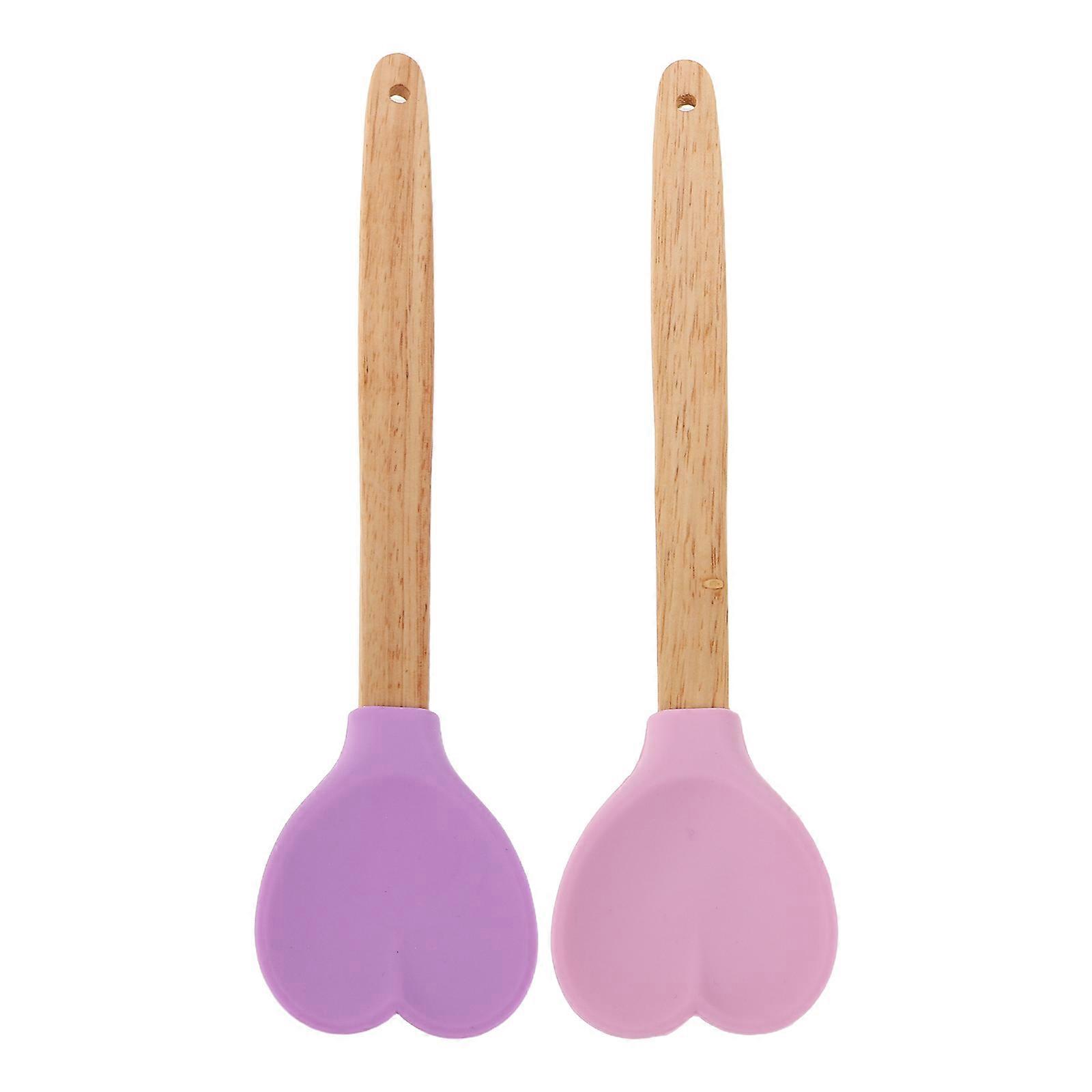 Heart Silicone Spatulas for Butter Spreading with Wood Handle 2Pcs Pink