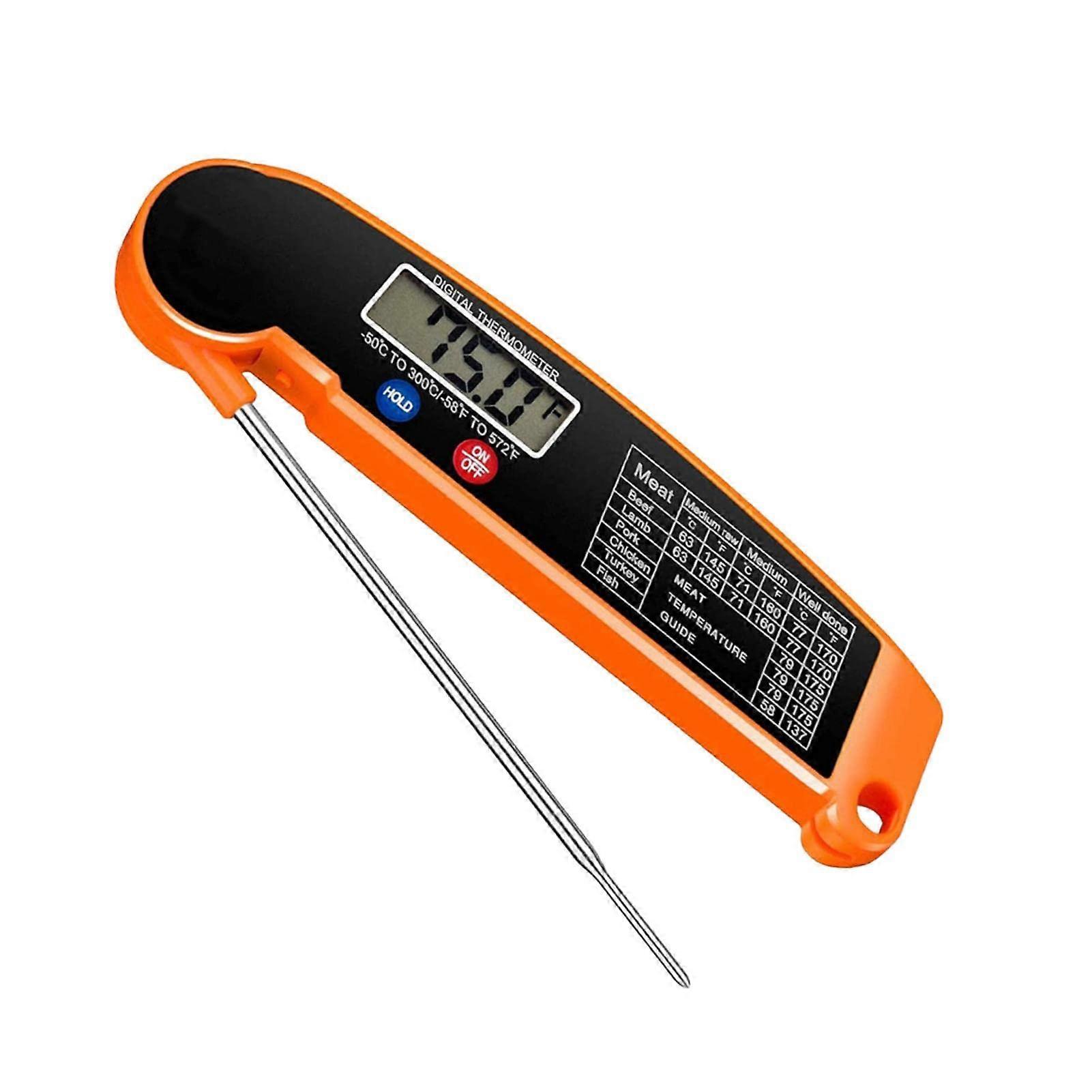 Digital Meat Thermometer Instant Read with LCD Backlight Foldable Probe for Kitchen Cooking BBQ Air Fryer Orange