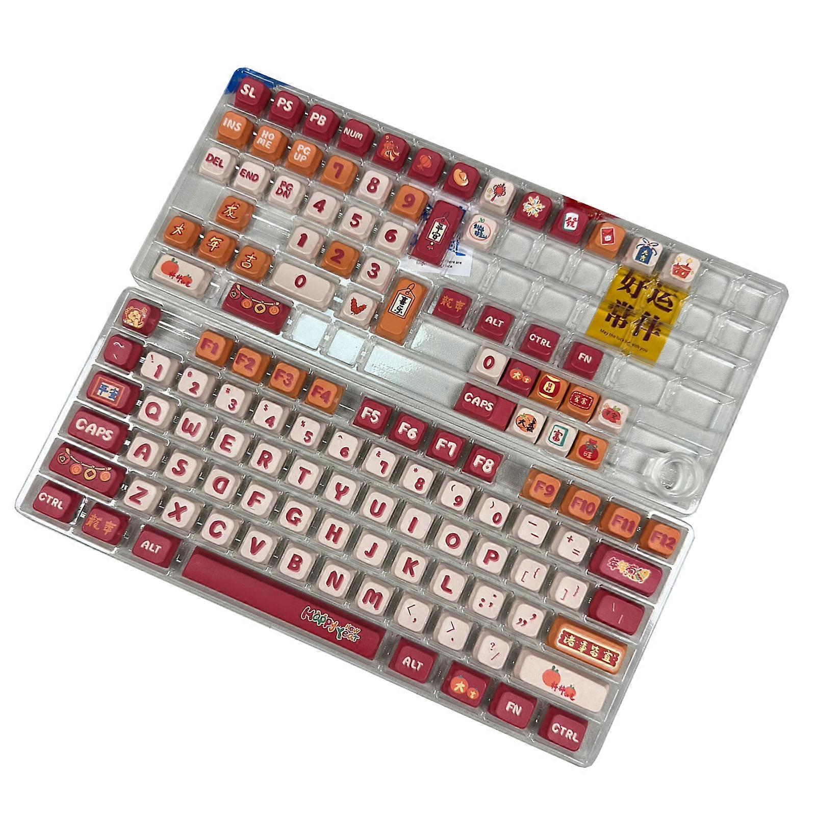 126Keys Lucky Dragon Year Themed Keycap MDA Profile PBT Dye Sublimation Keycap Set for Customs Mechanical Keyboards Multicolor