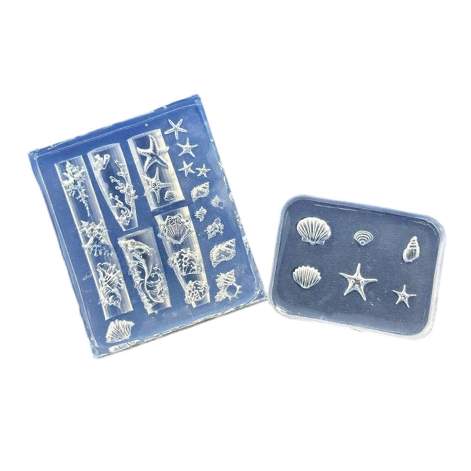 2Pcs Silicone Nail Art Mould With Oceanics Pattern Create Shell Starfish Decorations for Manicure Crafting Multicolor