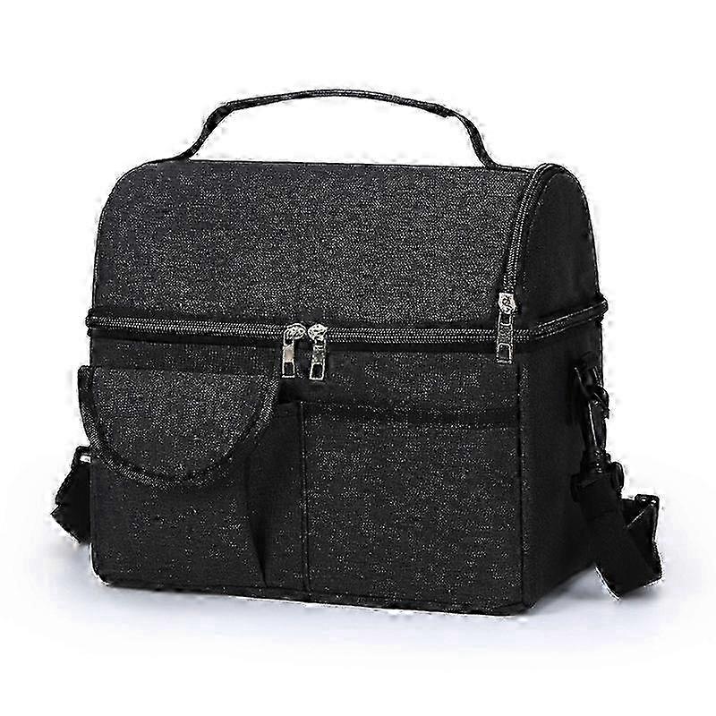 Black insulated lunch box handbag, suitable for offices and picnics