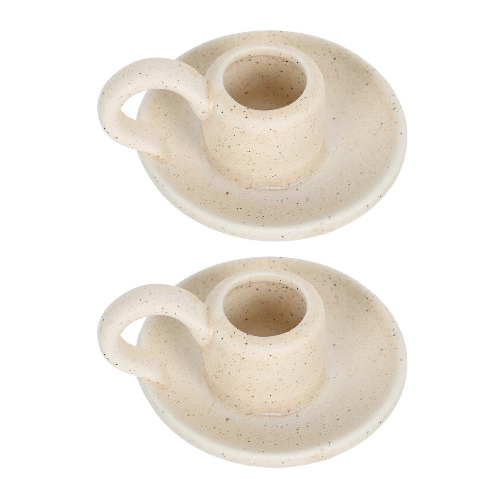 Decorative Ceramic Candle Stand Candleholder for Wedding Use 2Pcs Beige