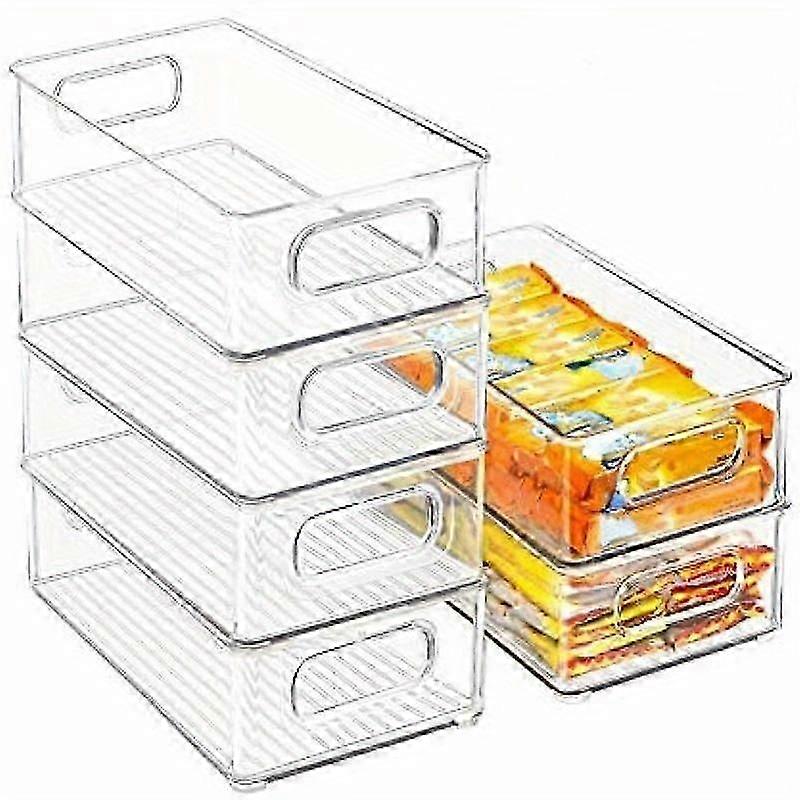 1pc Stackable Refrigerator Storage Bins, Kitchen Clear Space-saving Transparent Organizer with Handles, for Cabinets, Shelves, Drawer, Count