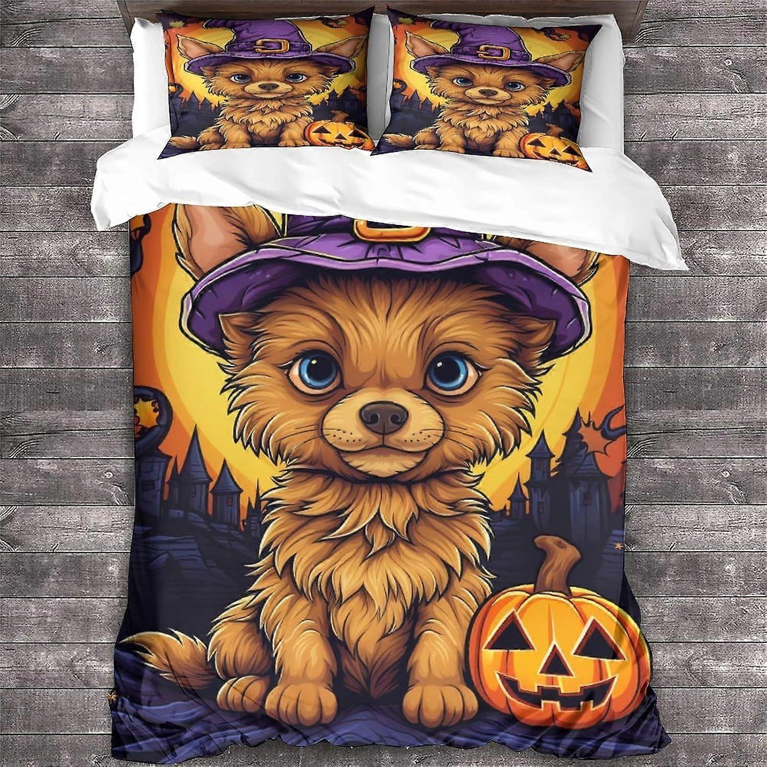 LikeEj غطاء لحاف مع أكياس وسائد مجموعة فراش بنمط هالوين مع إغلاق بسحاب غطاء لحاف ناعم من الألياف الدقيقة