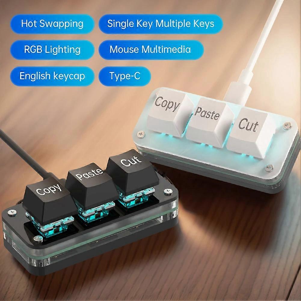 3 Keys Macro Programming Mini Keyboard for Photoshop Gaming Hotswap Programming Keypad Copy Paste Macropad White Type A