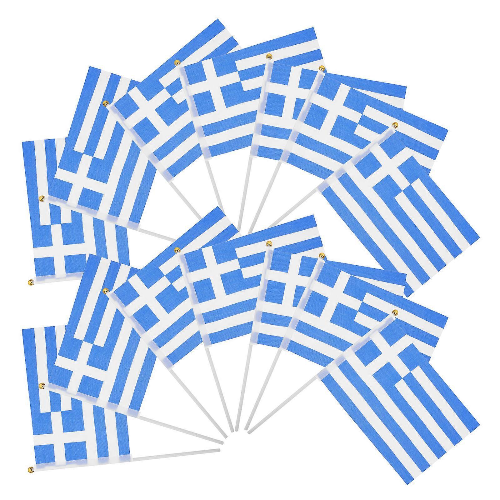 Greece Flag Small Handheld Flag for Decoration 100Pcs Blue Polyester PVC