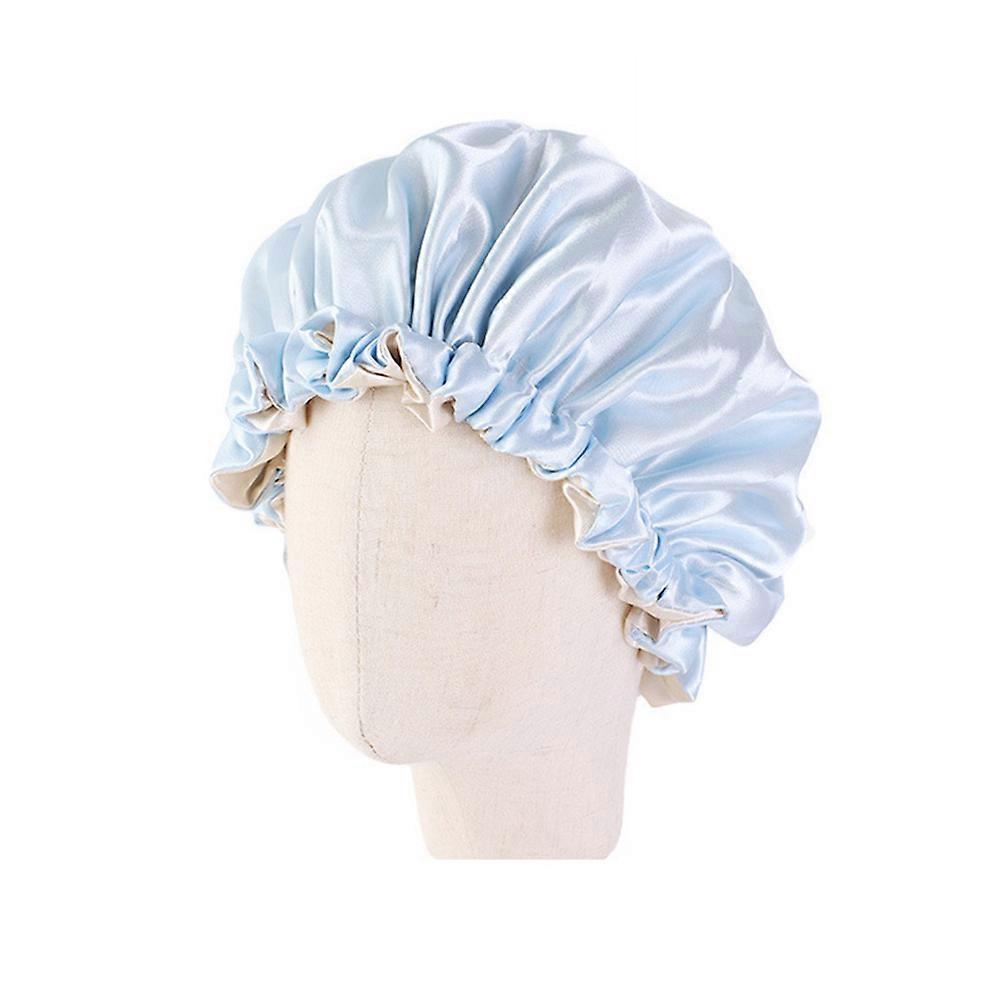 Kids Double Layer Elastic Sleeping Hat Adjustable Head Cover Set (Sky Blue)