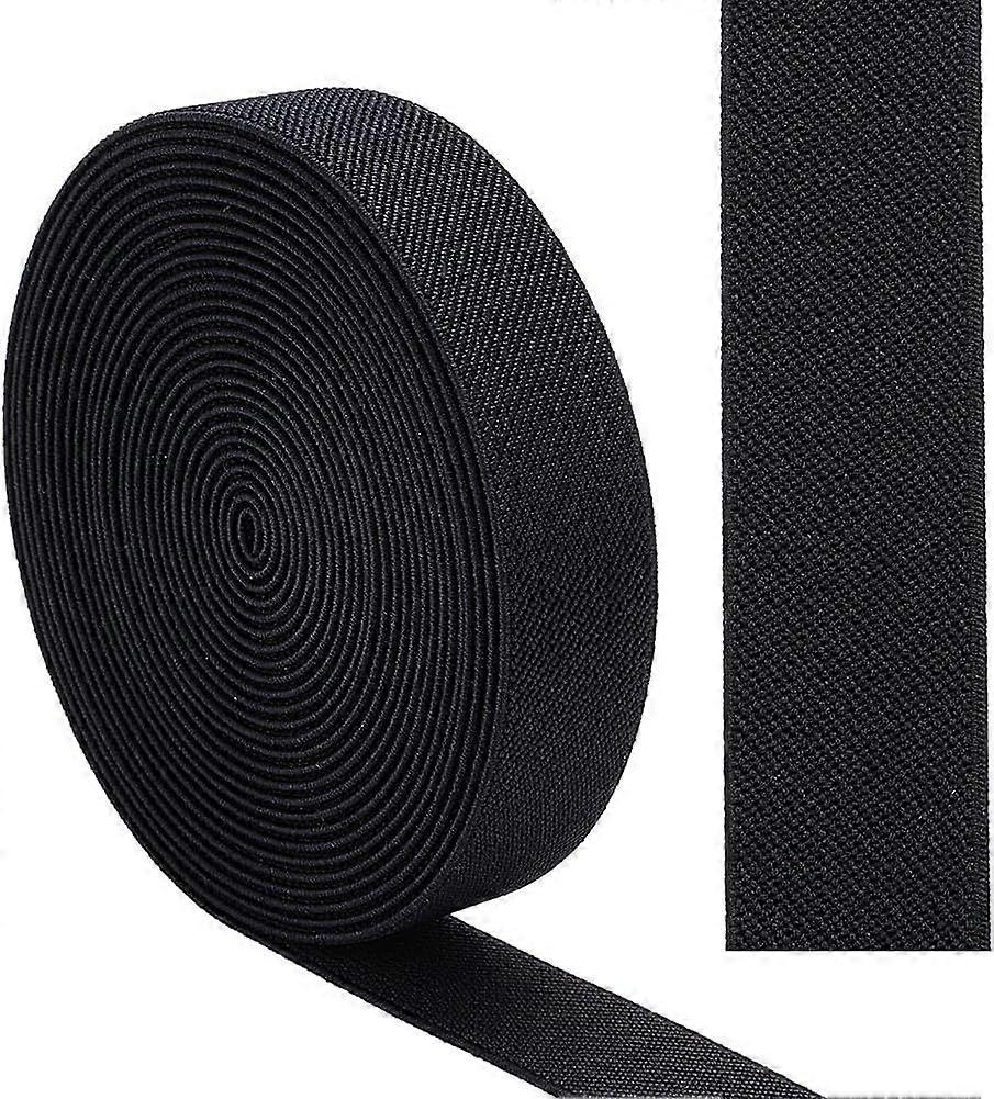 5.5Yds 1" Wide Twill Woven Elastic Band Black Polyester Elastic Bands Flat Double-Side Knit High Elasticity Band Elastic Spool Heavy Stretch Strap Kni
