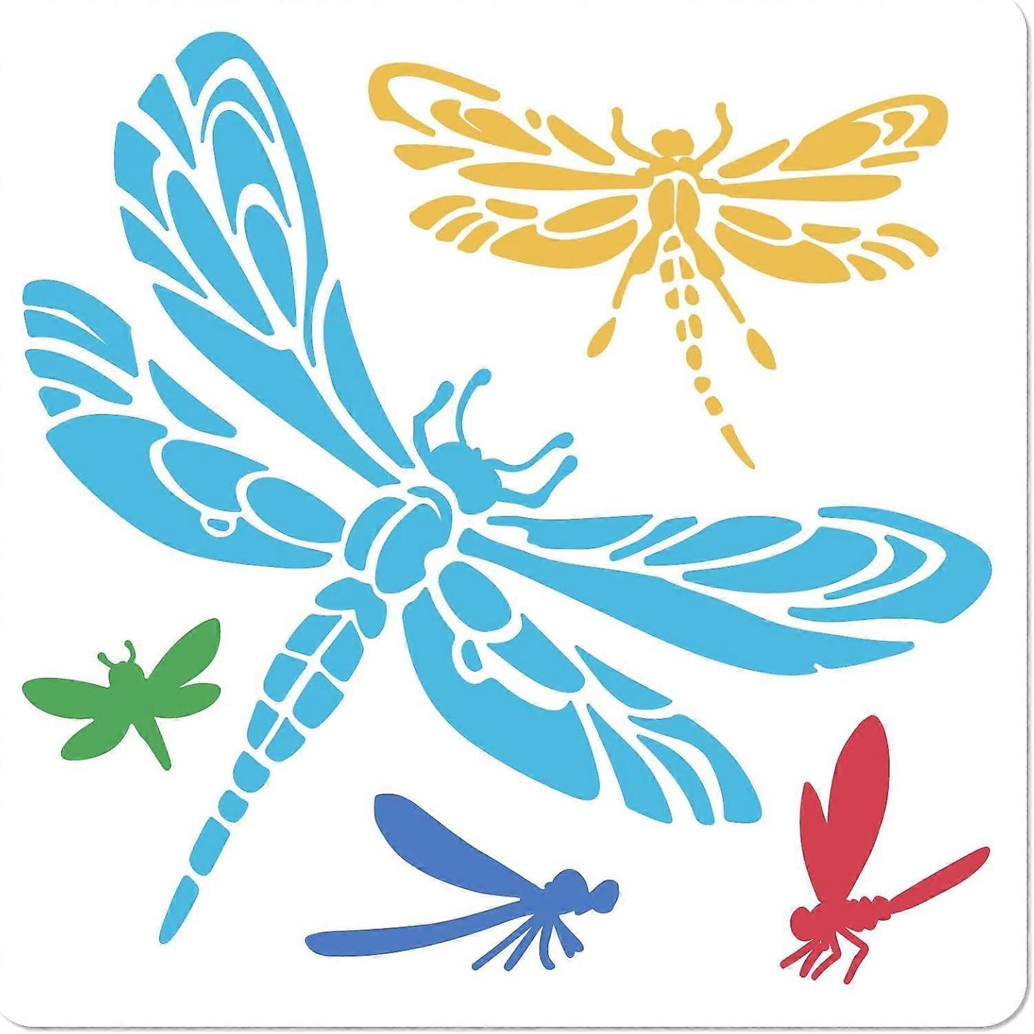 11.8x11.8 Inch Dragonfly Stencil Large Reusable Plastic Insect Pattern Hollow Out Drawing Stencils Template for Painting on Wood Wall Door Canvas Home