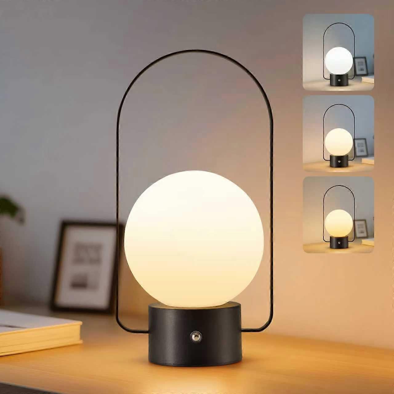 Cordless Table Lamp with Touch Sensor Dimming, USBC Rechargeable LED, 3 Color Modes, Black