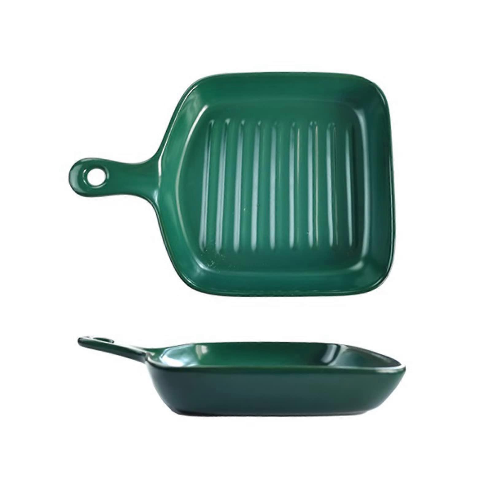 Ceramic Baking Dish Set of 2 Square Oven Microwave Safe Porcelain Bakeware with Handle Grey Green