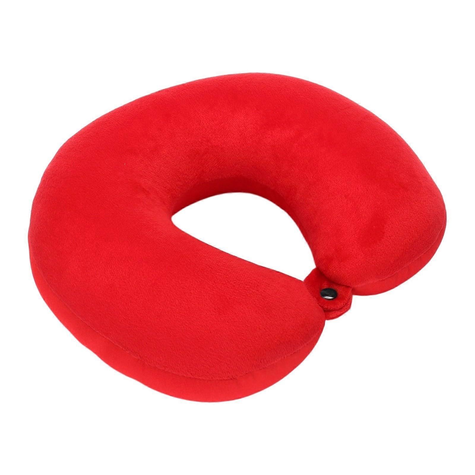 Kids Travel Neck Pillow Memory Foam UShaped Ergonomic Support with Snap Strap Washable Red