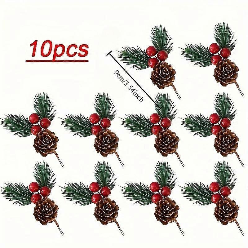 10pcs Set of Artificial Pine Cones and Red Berries - Perfect for Christmas Tree Toppers, Holiday Decorations, and Craft Projects