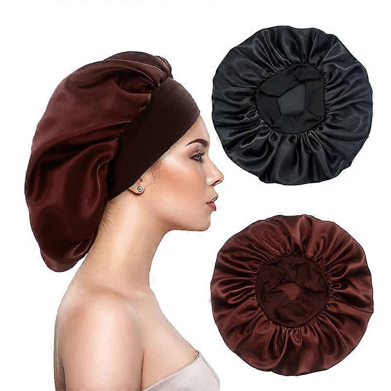 Bonnets en Satin solides pour femmes, couvre-t��te �� bande ��lastique, �� large bord, pour dormir de nuit, chapeau de bain, soins capillaires, 