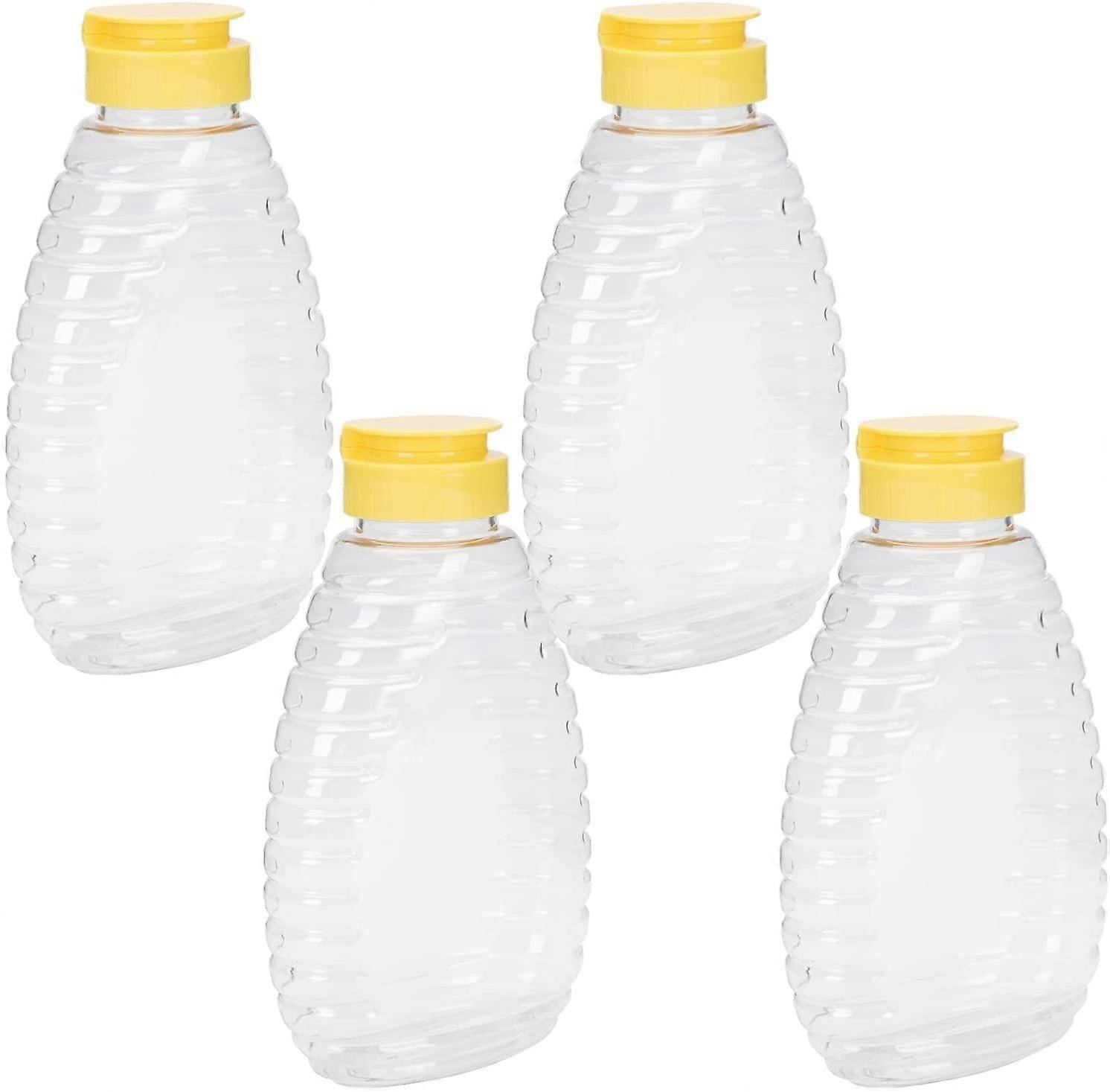 4Pcs Honey Dispenser Bottles with LeakProof Lid, Clear Reusable Honey Squeeze Bottle for Kitchen