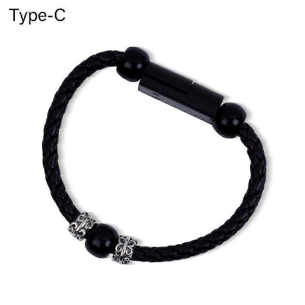 Faux Leather Braided Bracelet Micro Usb Type-c Charging Cable Data Sync Cord