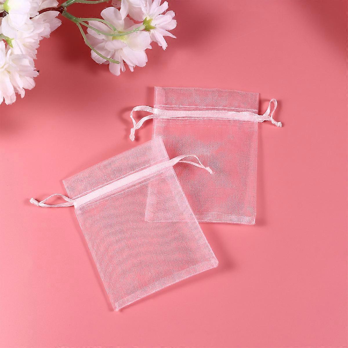 Transparent Drawstring Pouch Organza Drawstring Bag for Storage Use 100Pcs