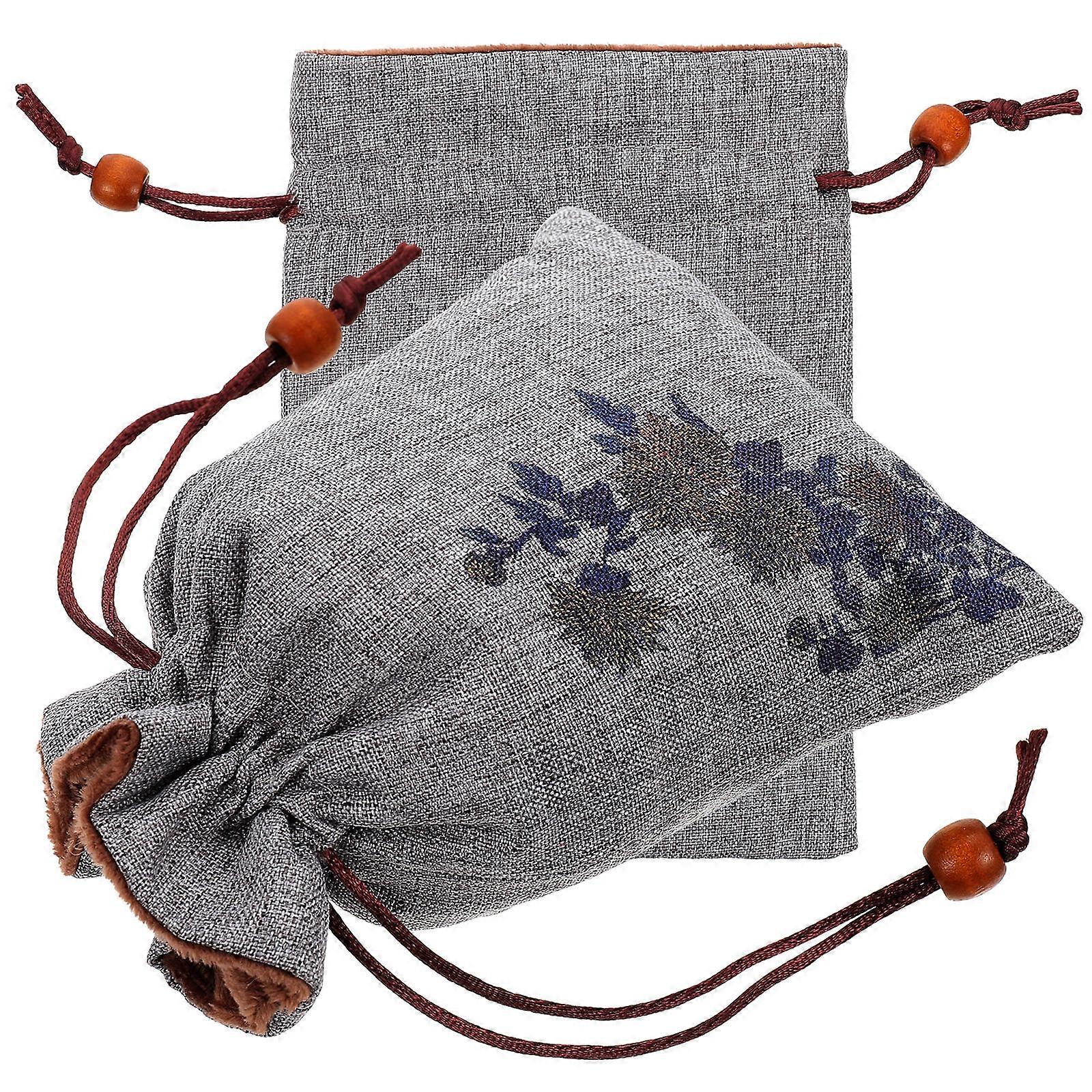 Fabric Buddha Beads Drawstring Bag for Storage Use 2Pcs Gift Storage Pouch