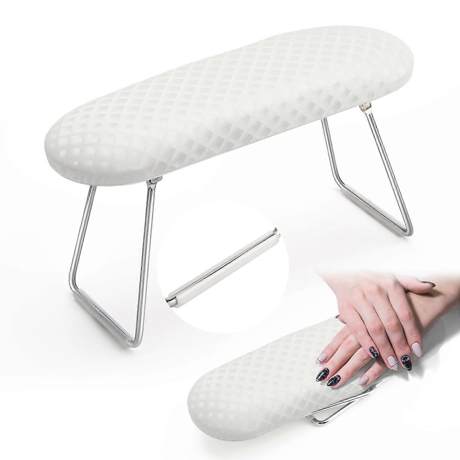 Professional Nail Arm Rest with Bracket, Foldable Microfiber Leather Manicure Hand Rest Cushion, White Check