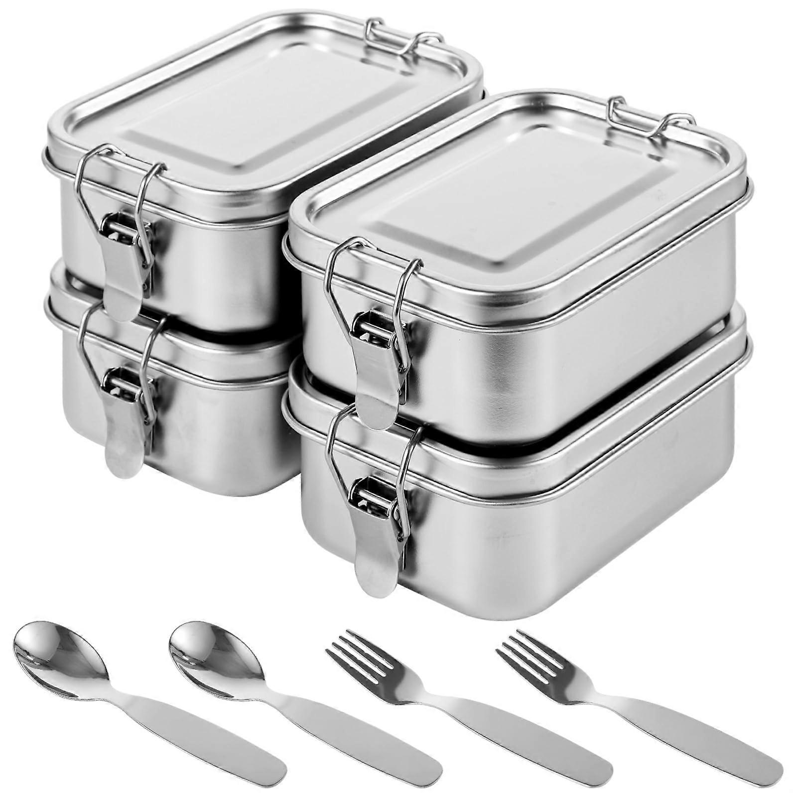 304 Stainless Steel Lunch Box Set, 4 Stackable Leak Proof Containers with Secure Latch, 550ml