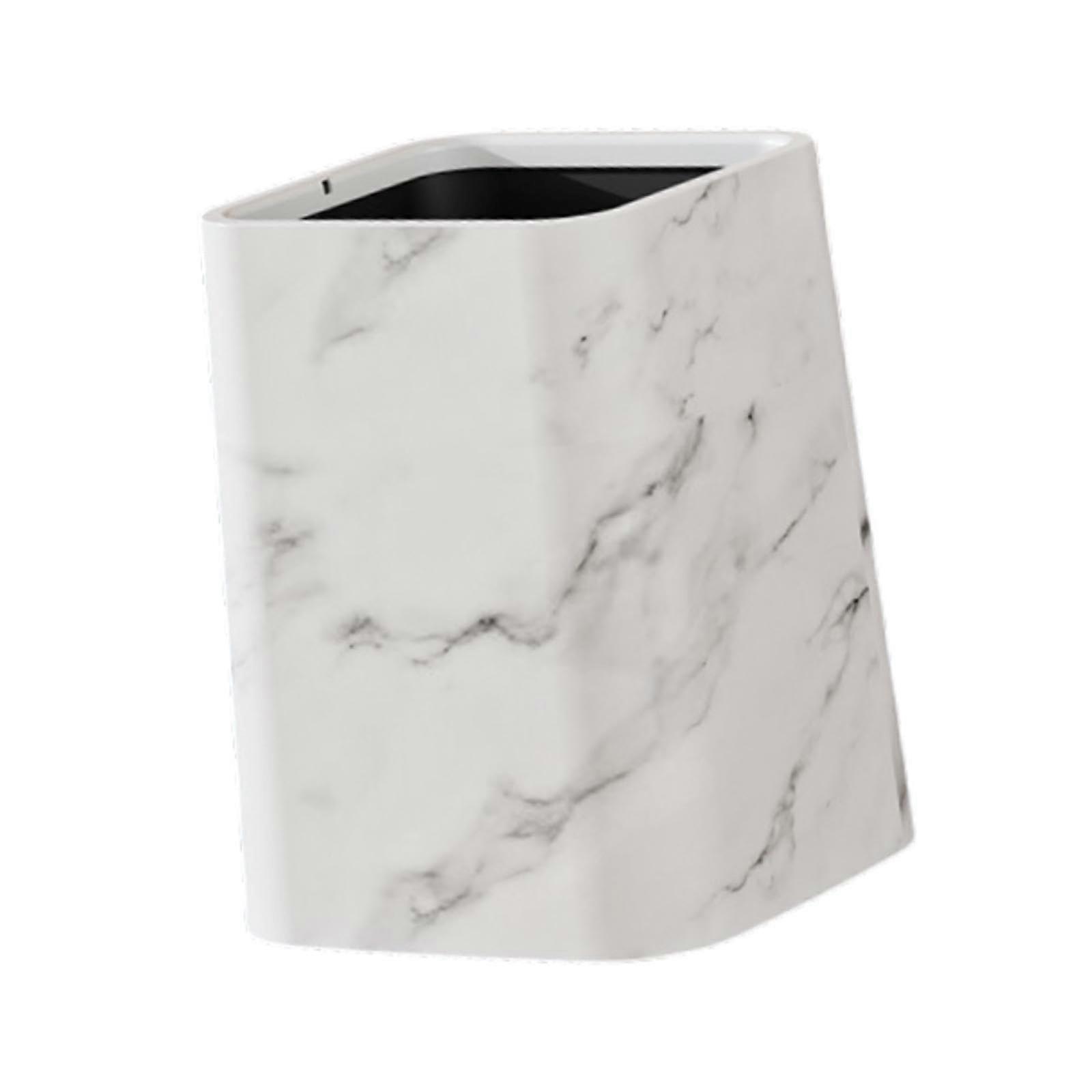 Marble Trash Can with Double Layer Design, Stylish White Finish for Bathroom Kitchen Office