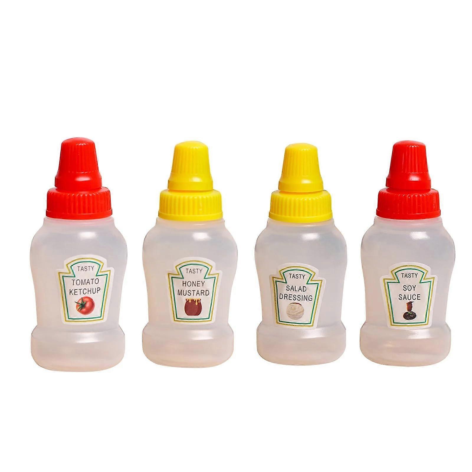 4 Pcs 25ml Mini Squeeze Bottles Leakproof Reusable Condiment Containers for Bento Lunch Box