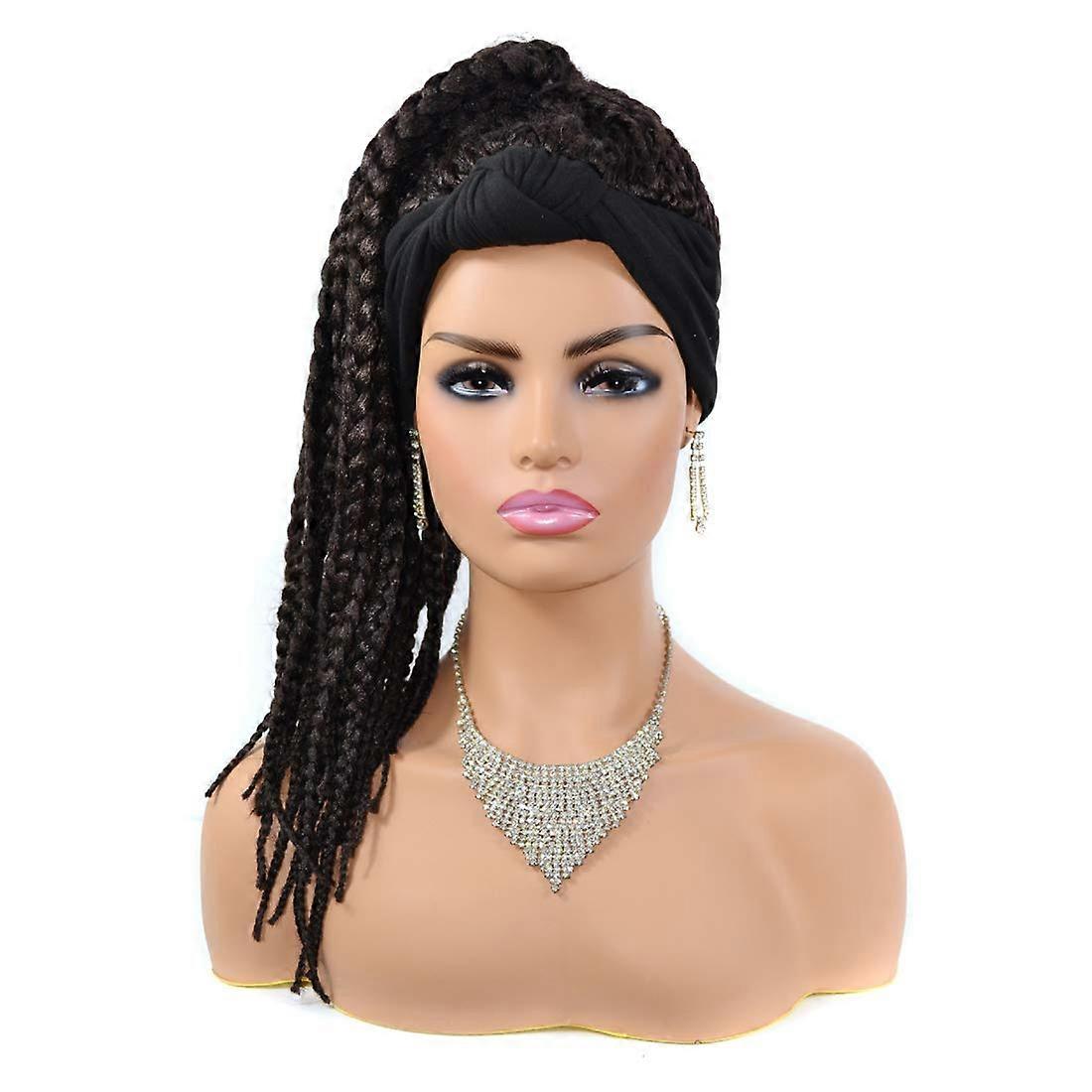 Head Wrap Wig with Cornrow Braids, Synthetic 2 in 1 Drawstring Design, Adjustable Fit, Black