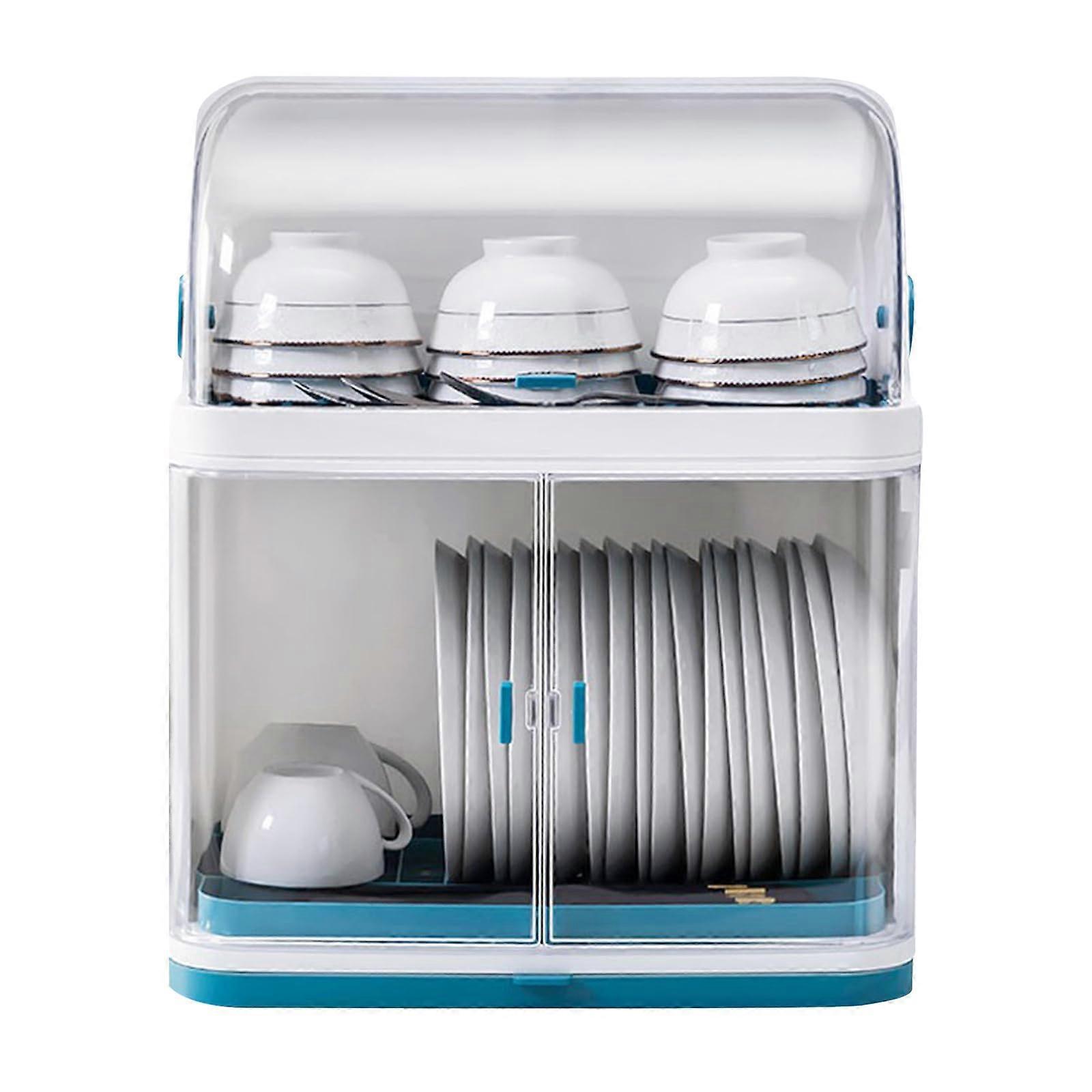 2 Tier Dish Drying Rack with Clear Cover, Large Capacity and Removable Drainboard for Kitchen Counter