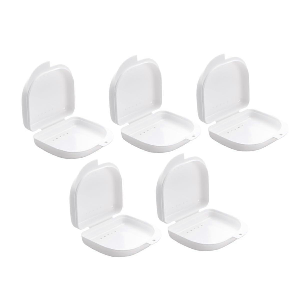 Denture Case 5 Pack with Hinged Lid and Ventilation for Secure Retainer Storage and Travel