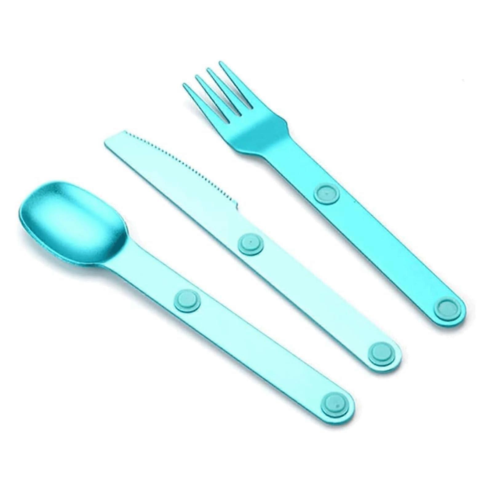 Aluminum Cutlery Set 3pcs Magnetic Fork Spoon Knife Durable Lightweight Tableware Light Blue