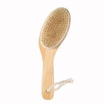 Natural Boar Bristle Body Brush Dry Skin Exfoliating Wooden Handle for Spa and Home 26x6cm Beige