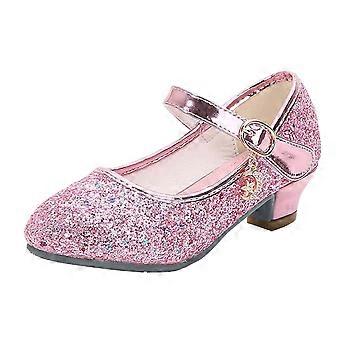 Meisjesjurkschoenen Mary Jane, schoenen voor bloemenmeisjes, schattige prinsessenschoenen met lage hakken voor school, bruiloft of feestje, roze, 12-13 jaar