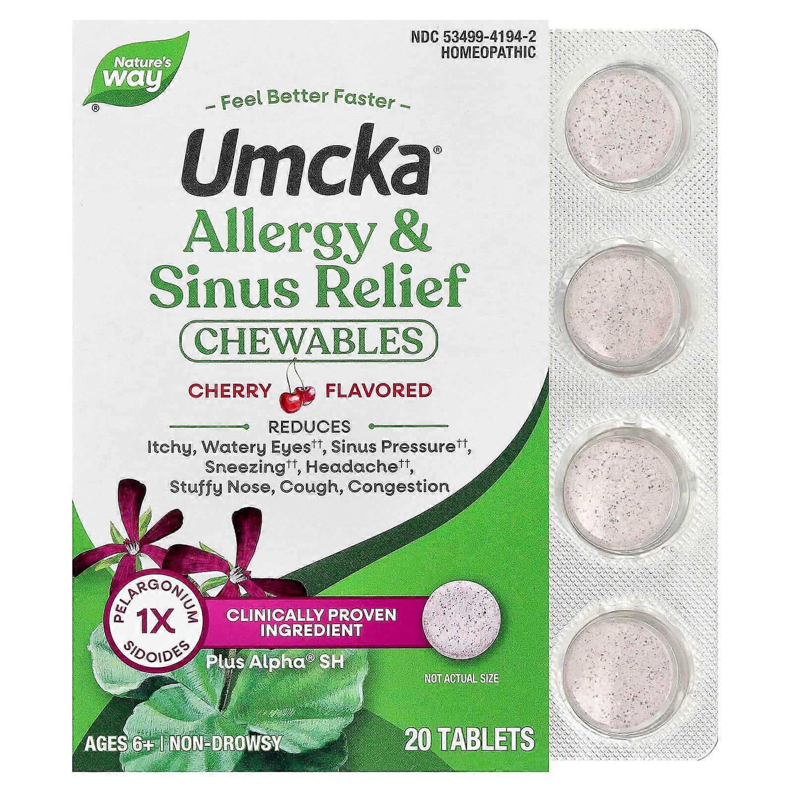 Nature's Way, Umcka, Allergy + Sinus, Cherry, 20 Tablets