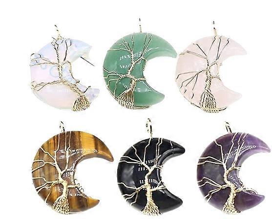 Crescent Moon Crystal Pendant with Wire Wrap Design